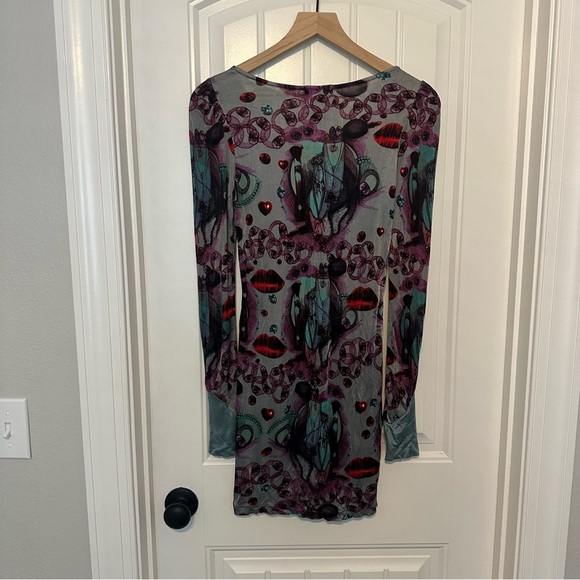Custo Barcelona Long Sleeve Mini Dress Bodycon Graphic Y2K Size 1 Extra Small - Picture 4 of 7